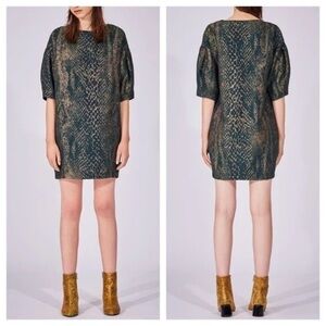 Eve Gravel "Train to Paris" Metallic Snakeskin Print Dress Green Size XS
